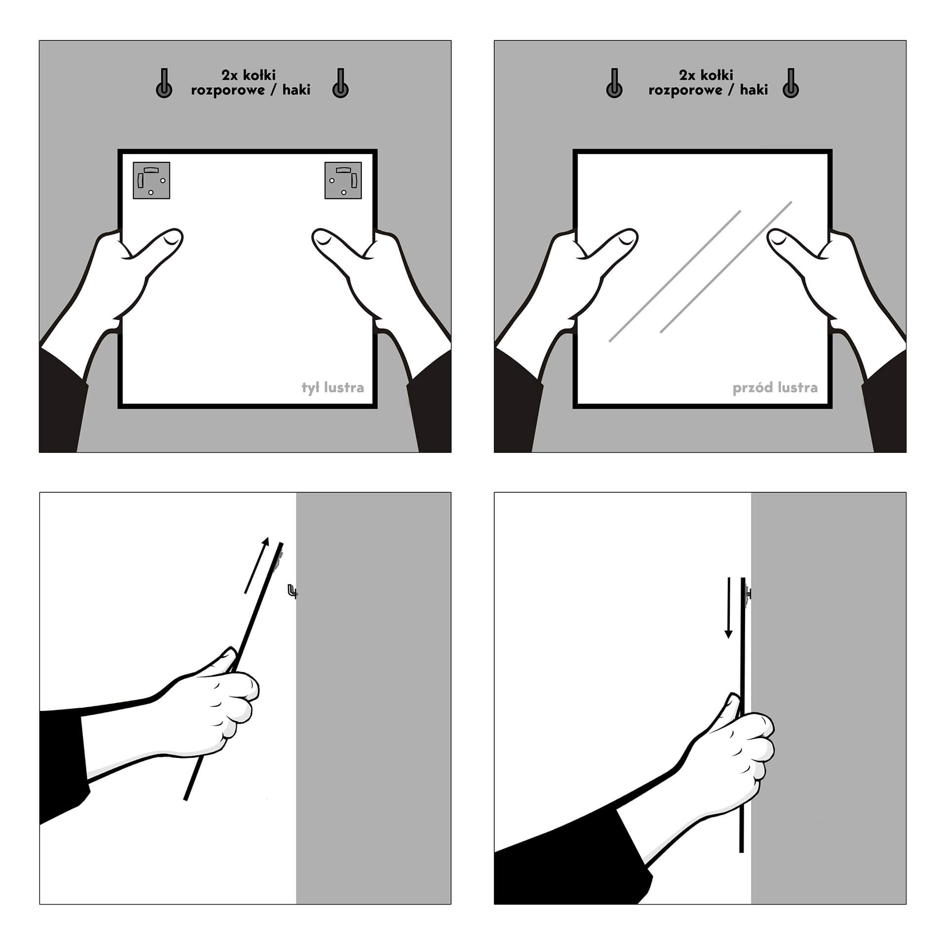 instrukcjia przedstawiająca sposób montażu za pomocą blach oraz kołków montażowych